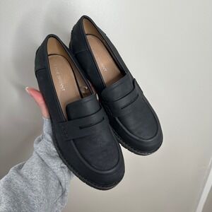 Lane Bryant  Women's Black Loafer Heels 8W Platform Chunky Block Heel Clog Shoes